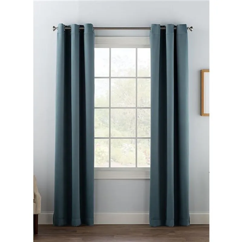 Swift Home 95-in Grey Blue Polyester Blackout Interlined Single Curtain Panel
