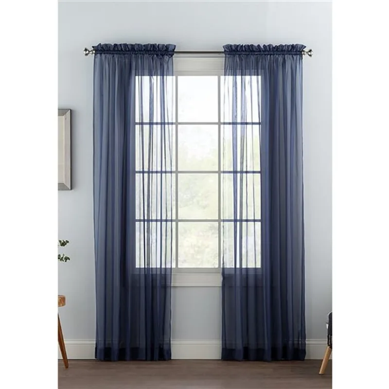Swift Home 84-in Navy Blue Polyester Sheer Interlined Curtain Panel Pair