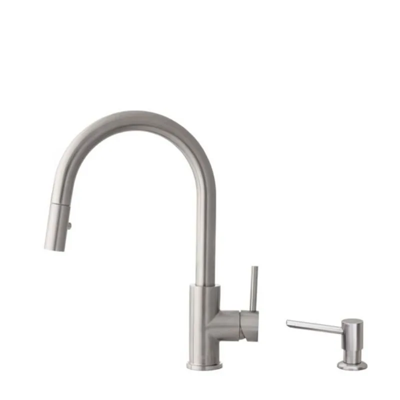 Stylish Brushed Stainless Steel Pull Down Kitchen Faucet with Soap Dispenser