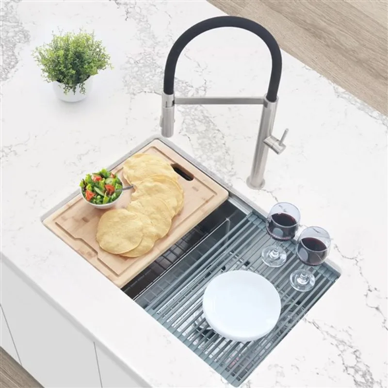 Azuni 28-in Undermount Double Bowl Workstation Kitchen Sink with Accessories