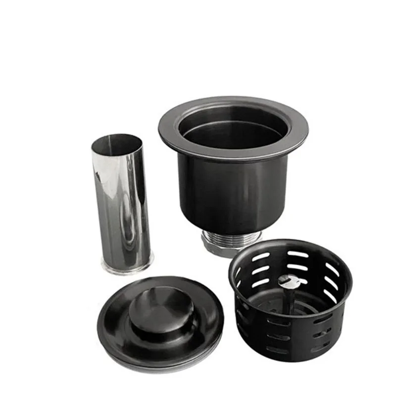 Stylish Rust-Resistant Stainless Steel Kitchen Sink Strainer with Removable Basket - Black