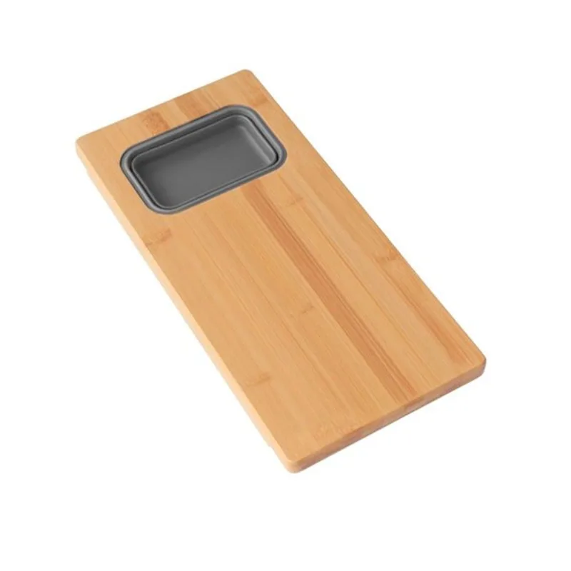 Azuni 18-in L x 8.6-in W Kitchen Sink Bamboo Cutting Board set with 1 Collapsible Container