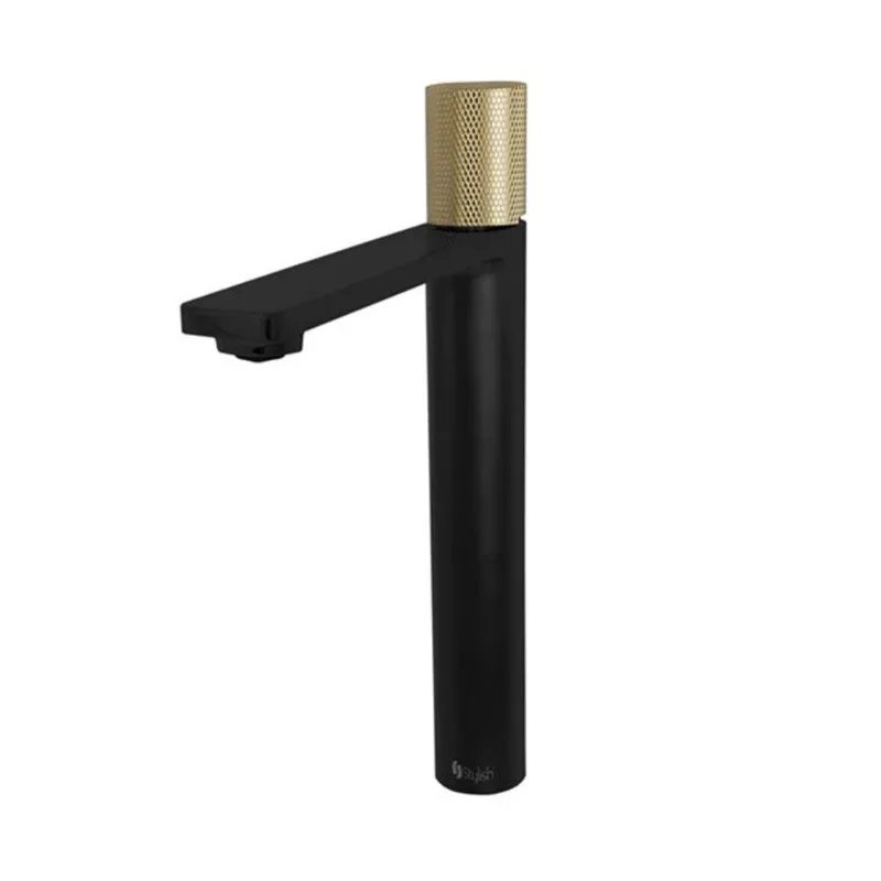 Stylish Bathroom Vessel Matte Black with Brushed Gold 1-Handle Bathroom Faucet