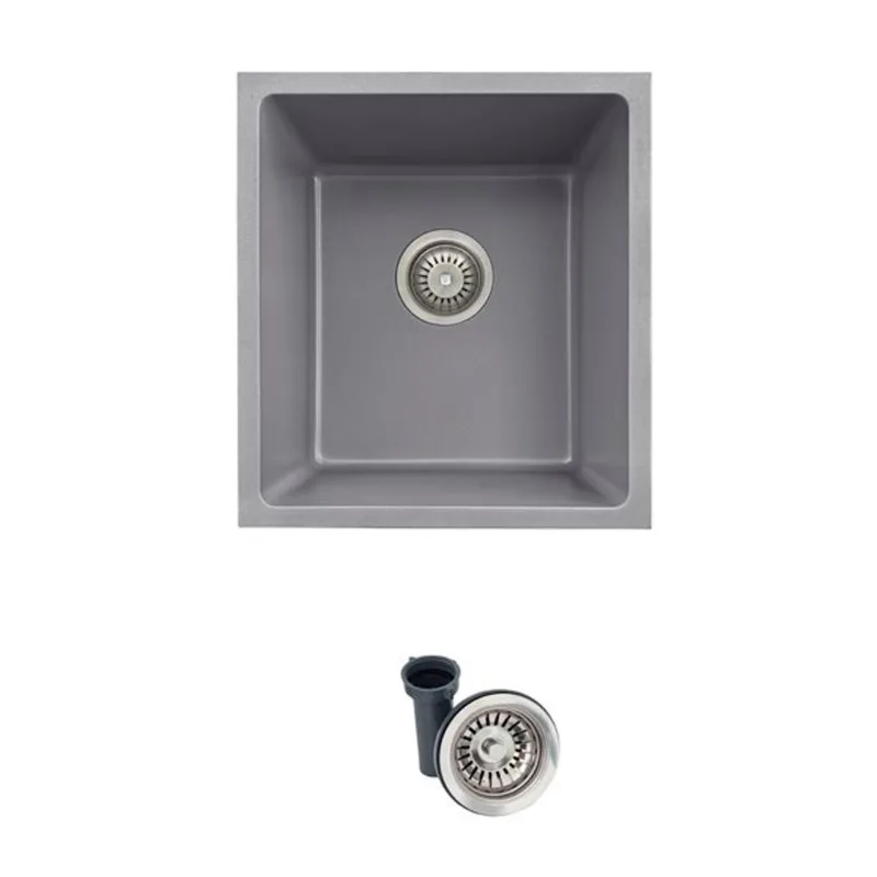 Stylish Pietra 16-in Dual Mount Single Bowl Gray Composite Granite Kitchen Sink with Strainer