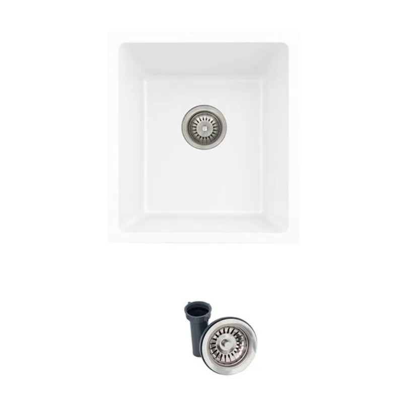 Stylish Pietra 16-in Dual Mount Single Bowl White Composite Granite Kitchen Sink with Strainer