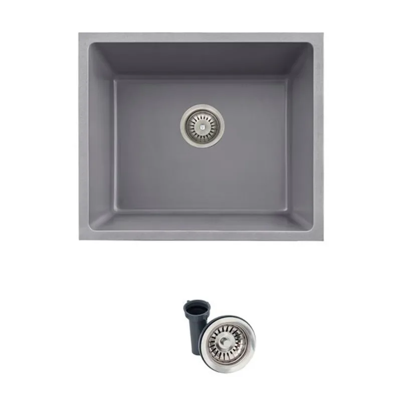 Stylish Pietra 22-in Dual Mount Single Bowl Gray Composite Granite Kitchen Sink with Strainer