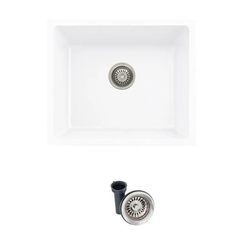 Stylish Pietra 22-in Dual Mount Single Bowl White Composite Granite Kitchen Sink with Strainer