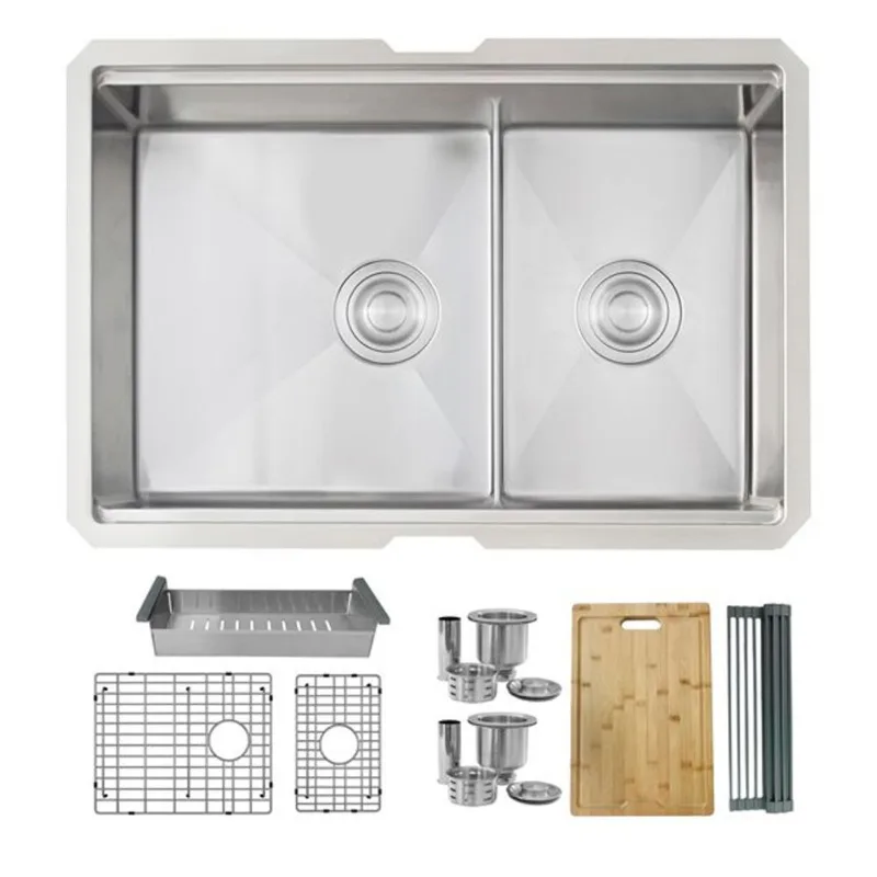 Stylish 28-in Workstation Double Bowl Undermount Stainless Steel Kitchen Sink