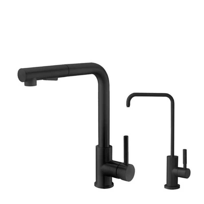 Stylish Single Handle Pull Down Kitchen Faucet with Cold Water Tap in Black
