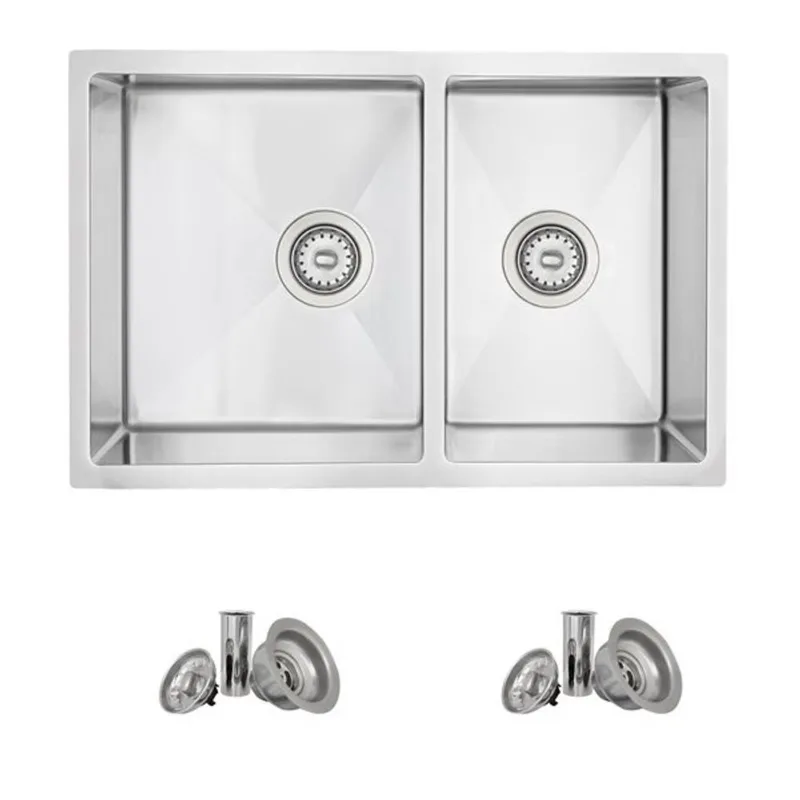 Stylish 28-in Double Bowl Reversible Stainless Steel Kitchen Sink with Strainers