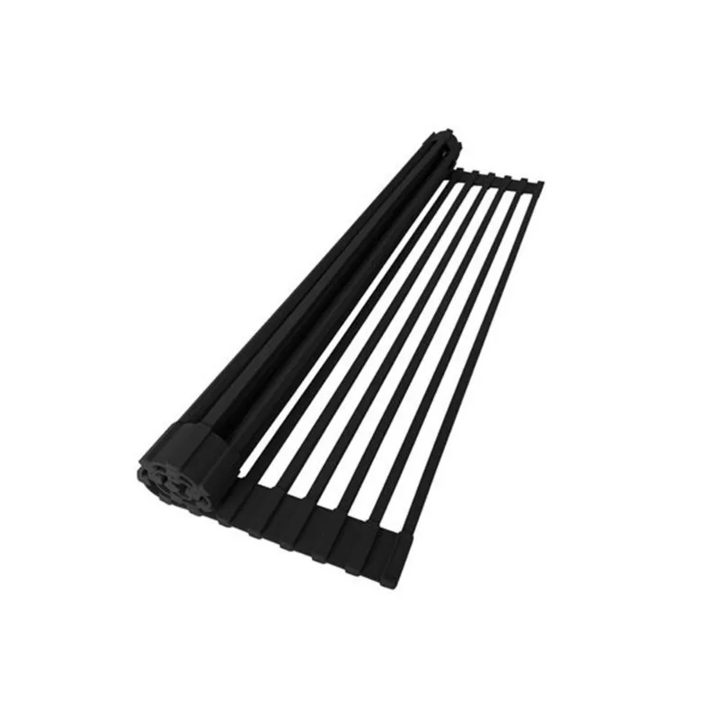 Stylish 16.75-in L Black Roll-Up Drying Rack for Sink with Silicone-Coated Stainless Steel Rods