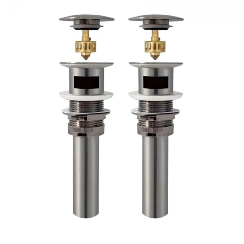 Stylish Brushed Nickel Mushroom Pop-Up Bathroom Sink Drain w/ Overflow - 2/Pk