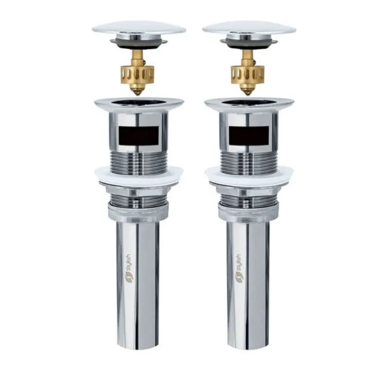 Stylish Polished Chrome Mushroom Pop-Up Bathroom Sink Drain w/ Overflow - 2/Pk