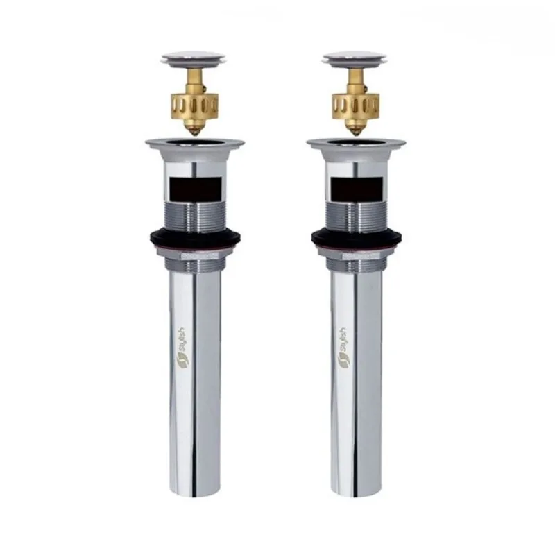 Stylish Polished Chrome Standard Pop-Up Bathroom Sink Drain w/ Overflow - 2/Pk