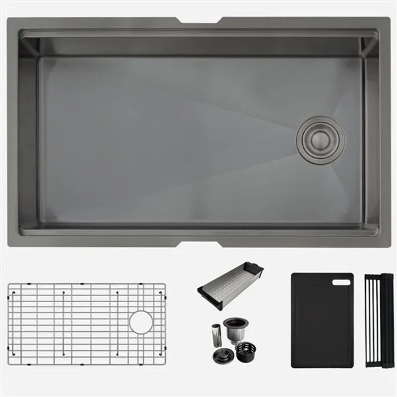 Stylish Versa Undermount 33 L x 19-in W Graphite Black Stainless Steel Single Bowl Workstation Kitchen Sink All-in-One Kit
