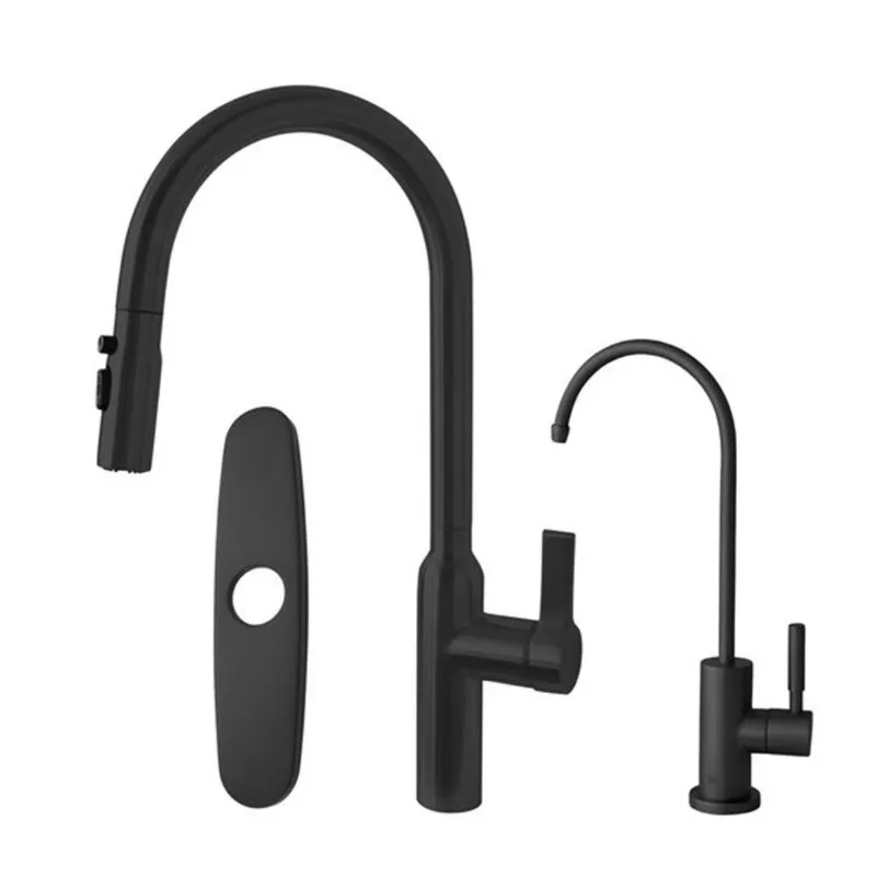Stylish Napoli Single Handle Matte Black Pull-Down Kitchen Faucet w/ Faucet Plate