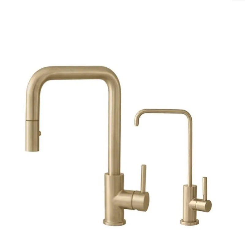 Stylish Rivo Single Handle Brushed Gold Pull-Down Kitchen Faucet