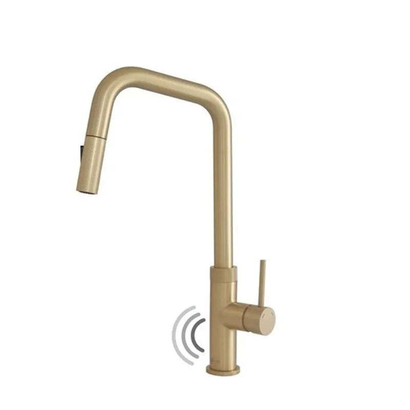 Stylish Gela Single Handle Brushed Gold Pull Down Touchless Kitchen Faucet