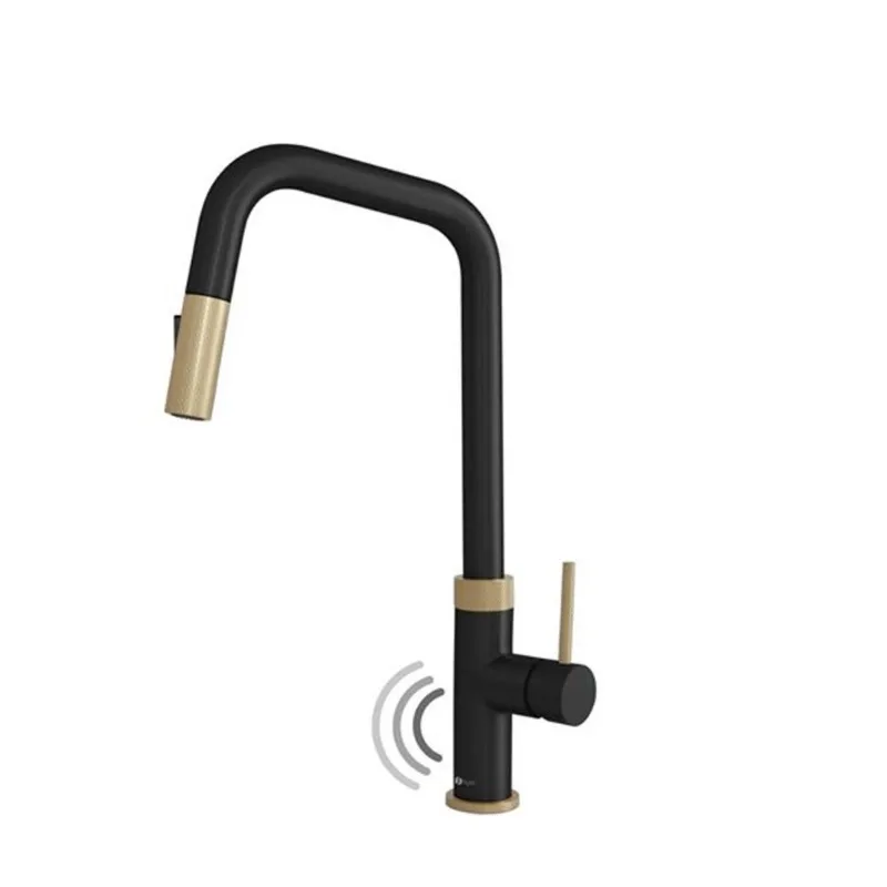 Stylish Gela Single Handle Matte Black with Gold Pull Down Touchless Kitchen Faucet