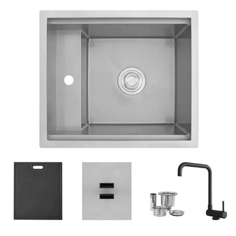 Stylish Elevare 20-in Stainless Steel 1-Hole Drop-In Single Utility Sink w/ Dura-Tek Finish and Matte Black Faucet