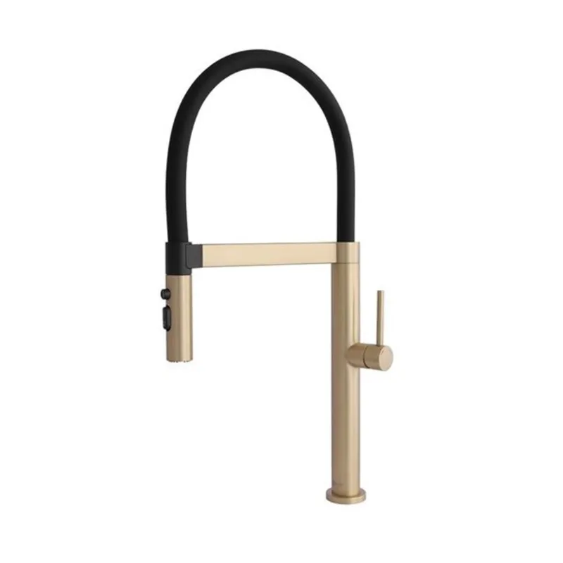 Stylish Brushed Gold with Black Single Handle Pull Out Touch Kitchen Faucet w/ Three Modes