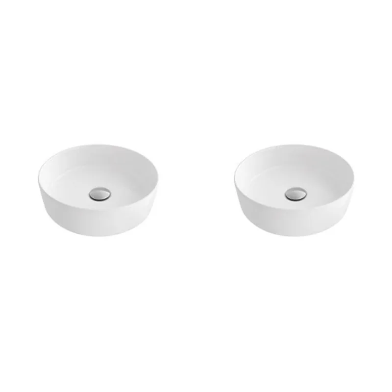 Stylish 14.12-in Set of 2 White Modern Round Porcelain Countertop Vessel Bathroom Sink Set - Drain Not Included