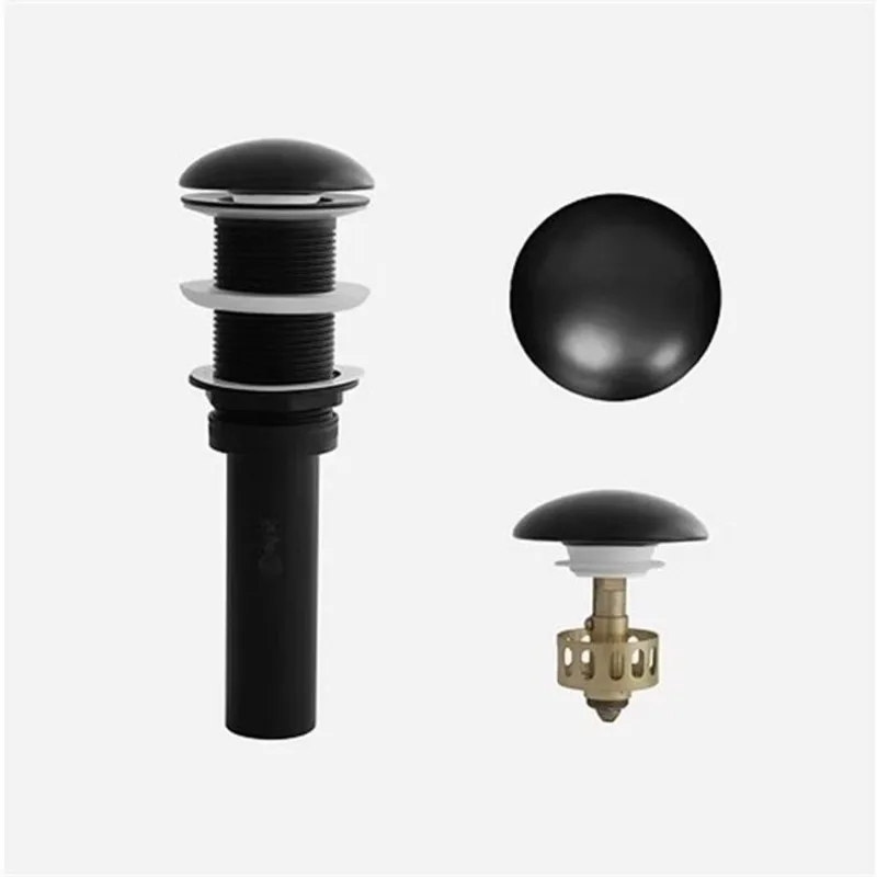 Set of 2 Vessel Sink Pop-Up Drains w/ Black Ceramic Caps Without Overflow - Matte Black