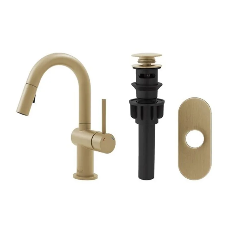 Stylish Single Handle Pull-Down Dual Function Bathroom Faucet Stainless Steel 9.6-in - Brushed Gold