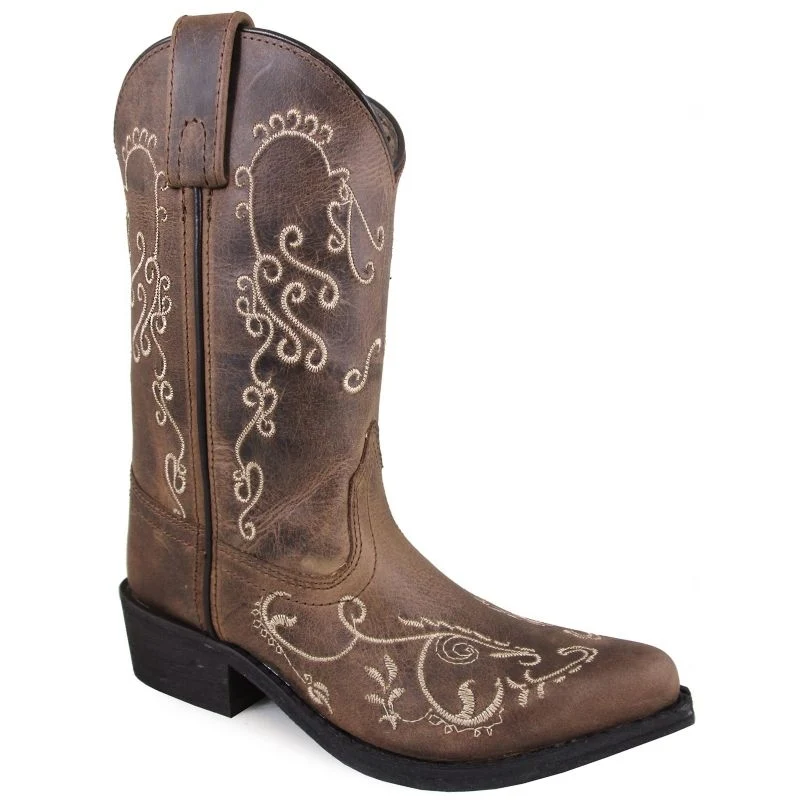 Smoky Mountain Youth Jolene Snip Toe Boots Brown Waxed/Distress / 7