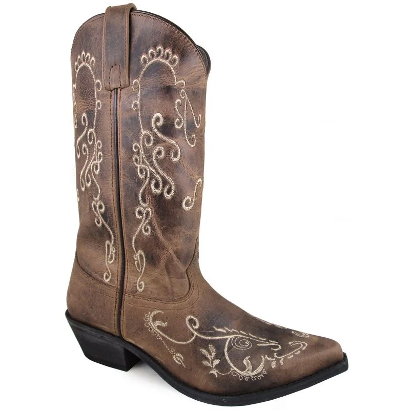Smoky Mountain Ladies Jolene Snip Toe Boots Brown Waxed Distress/White Stitch / 7M