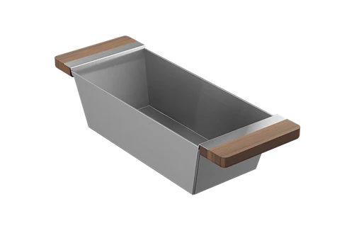 Julien - Bin for Fira sink w/ledge, walnut handles, 6X17-1/4X4-1/4