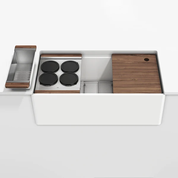 Julien - Fira Apron Front Undermount Single Bowl Sink with Ledge, walnut accessory kit, 36x 19x 11-1/2