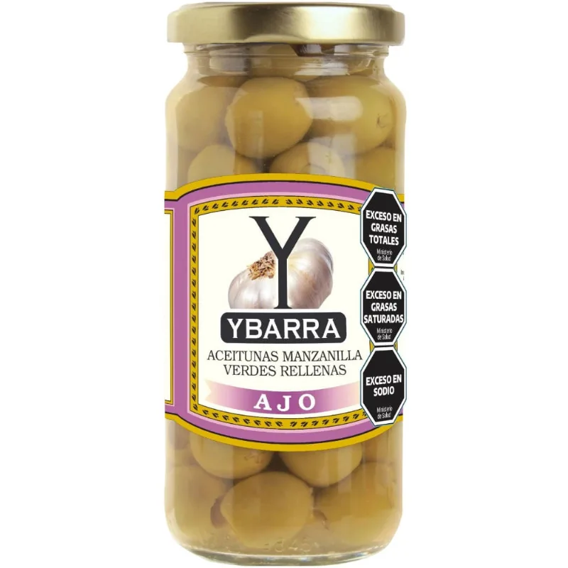 Aceitunas rellenas con ajo Ybarra frasco 142 g.