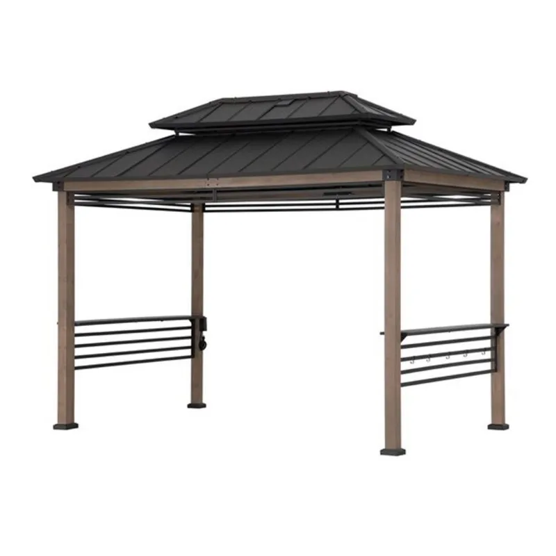 Sunjoy 8 x 12-ft Hammered Brown Aspen Cedar Framed Grill Gazebo with DC Solar Power