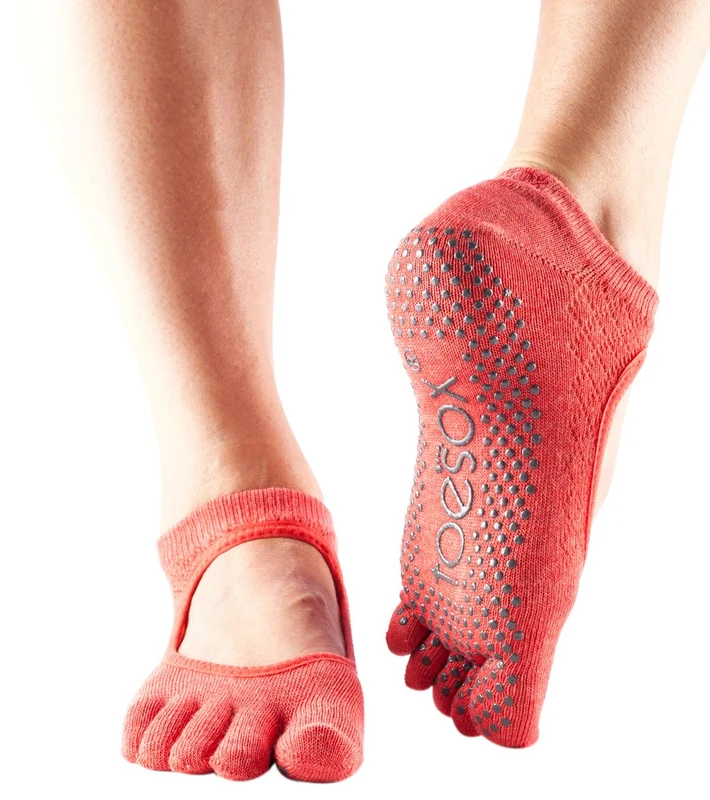 Toesox Bella Full-Toe Yoga Grip Socks Fishnet Poppy / XS
