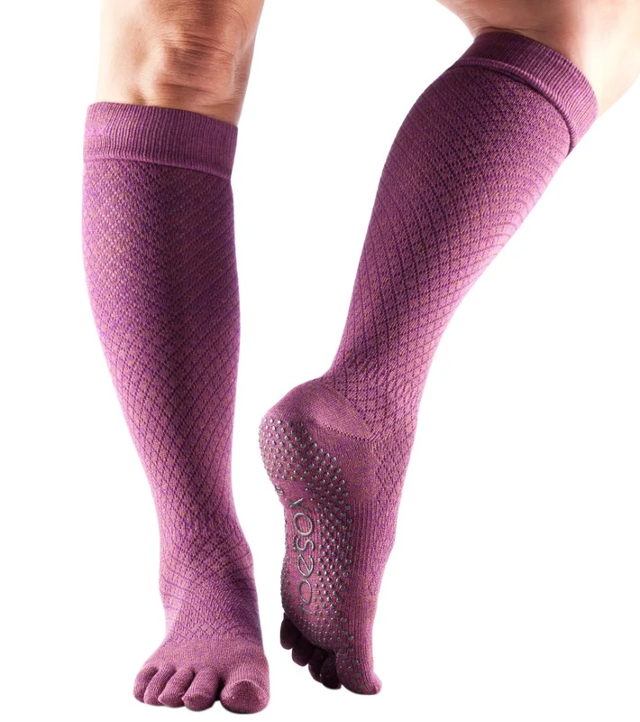 Toesox Knee High Scrunch Full-Toe Yoga Grip Socks Fishnet Luscious / M
