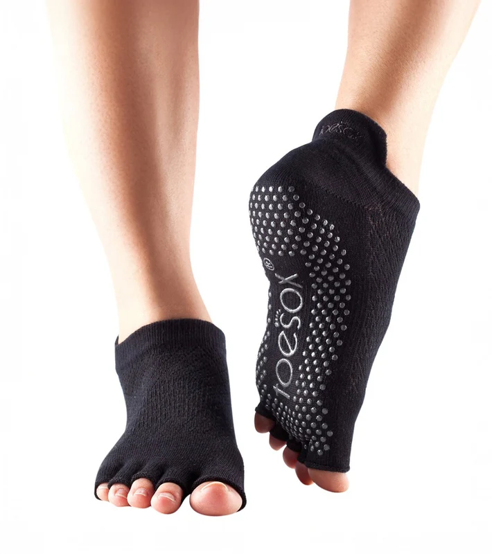 Toesox Low Rise Half-Toe Yoga Grip Socks Fishnet Black / S