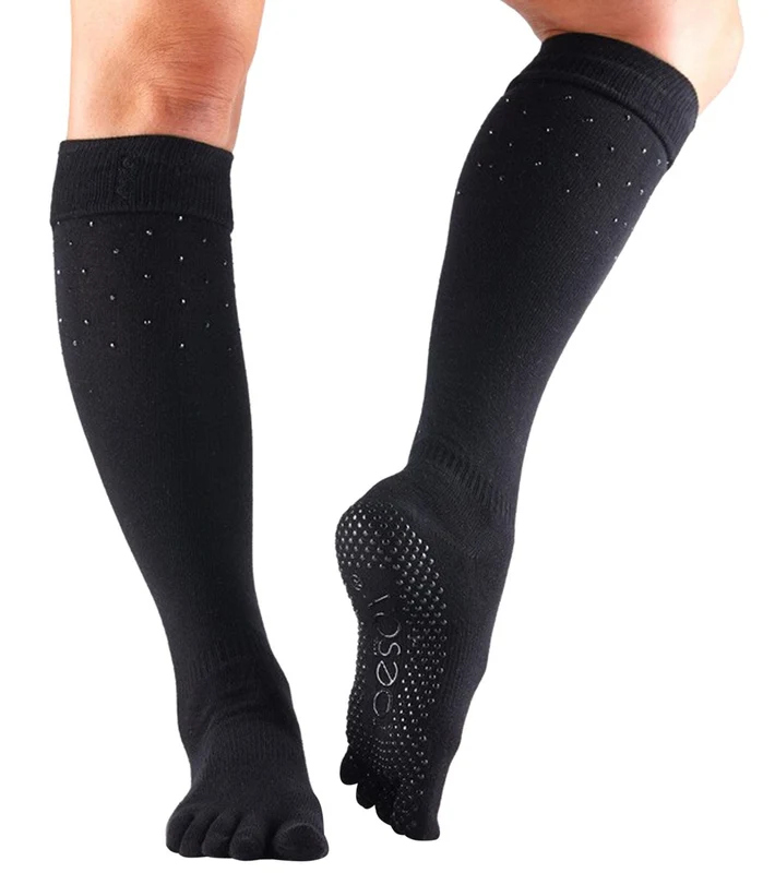 Toesox Knee High Scrunch Full-Toe Yoga Grip Socks Nightlife / S