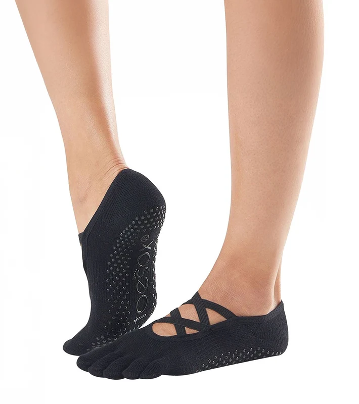 Toesox Elle Full-Toe Yoga Grip Socks Black / S