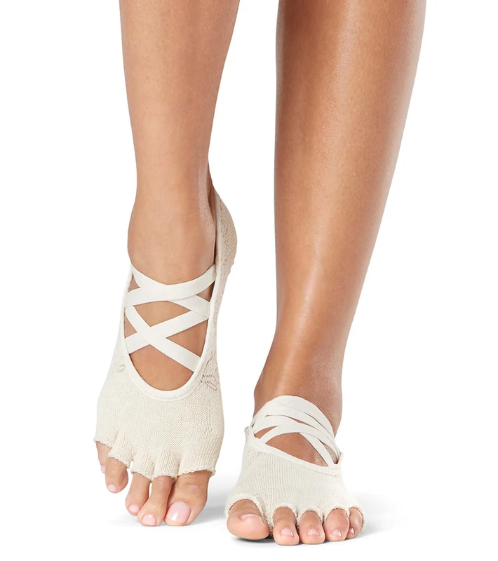 Toesox Organic Elle Grip Half Toe Socks Magnolia / L