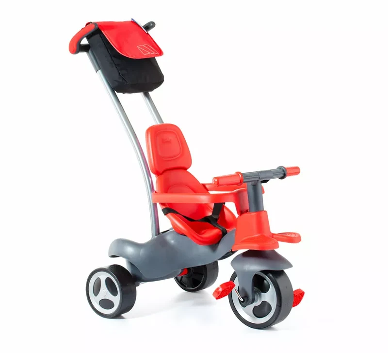Triciclo infantil rojo con Ruedas de Goma, Cinturón y Bolsa Sin talla