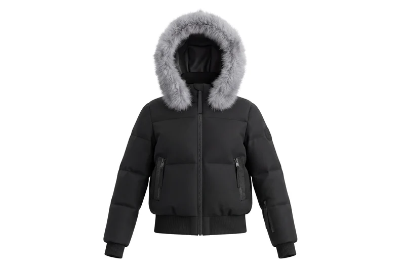 PRAMIE BLACK/SILVER FUR TRIM BOMBER COAT 20