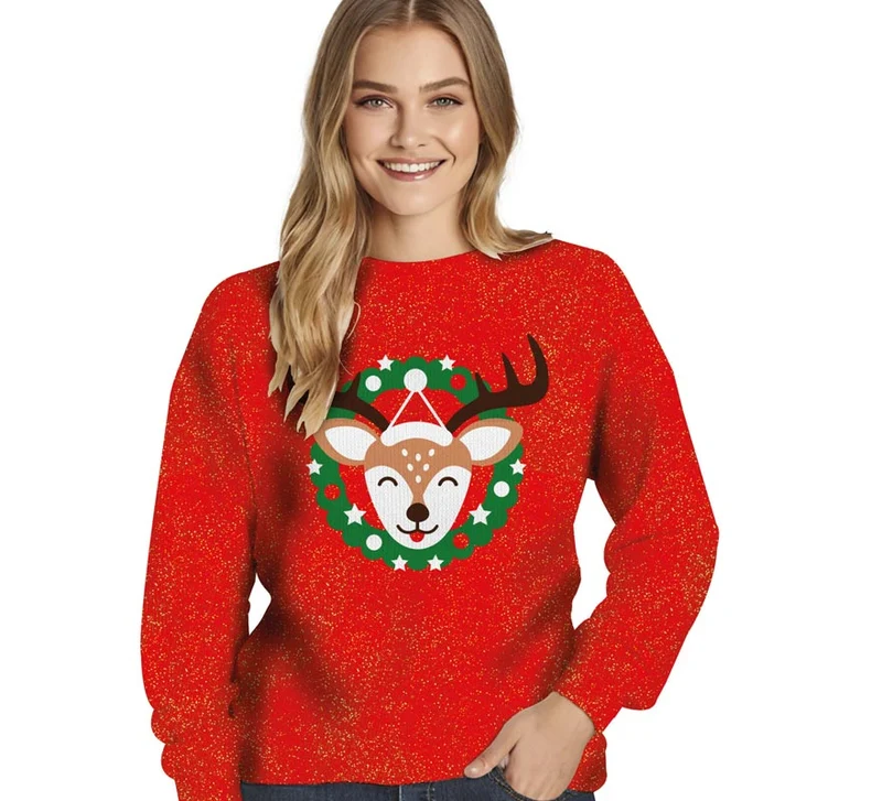Jersey Navidad Reno con Purpurina para mujer L