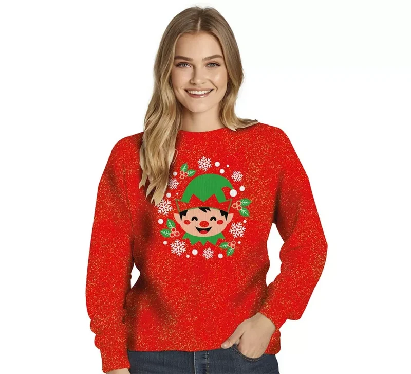 Jersey Navideño de Elfo con Purpurina para mujer XL