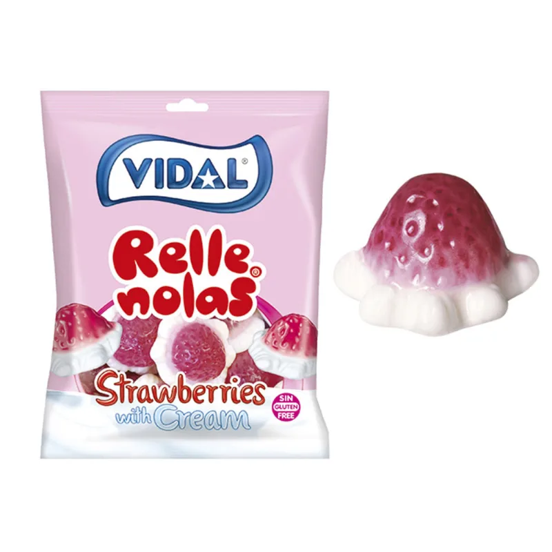 Gomitas Sabor Frutilla y Crema 85 Grs Vidal Gomitas Rellenolas Fresas Sin Gluten 85gr Vidal