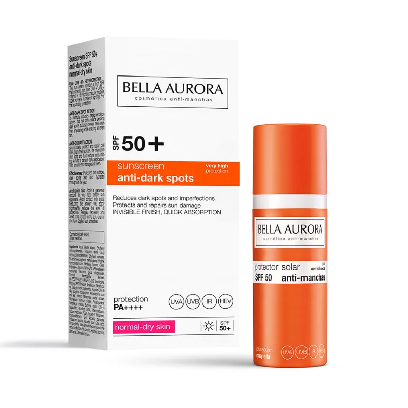Protector solar antimanchas SPF50+ piel normal a seca -Bella Aurora 50ml