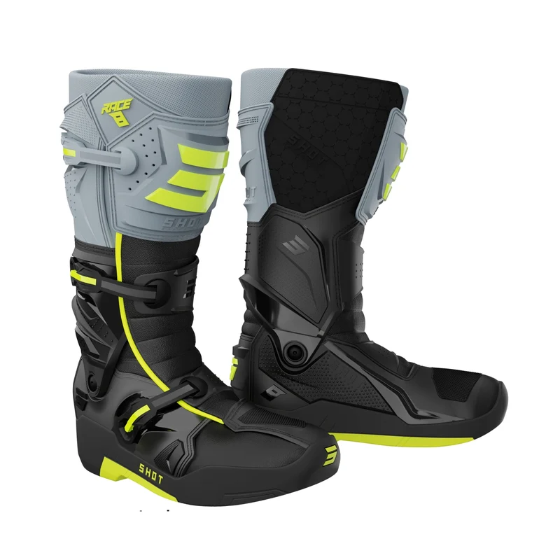 SHOT RACE 8 BOTAS DE MOTO PRETO CINZA NEON AMARELO 46