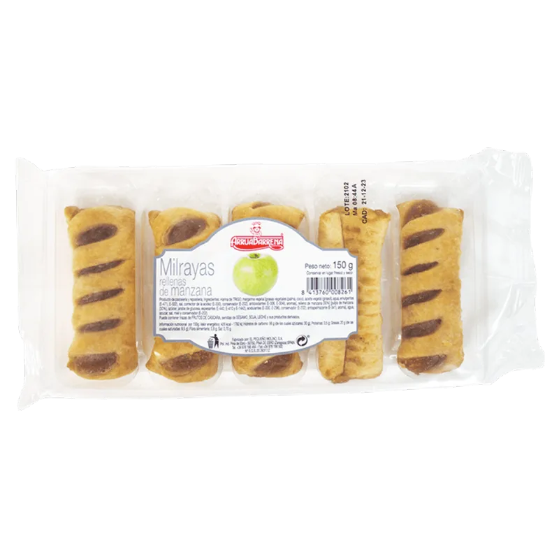 Milrayas Rellenas de Manzana 150g|5 Unidades Milrayas Manzana Arruabarrena 150g|5 Unidades
