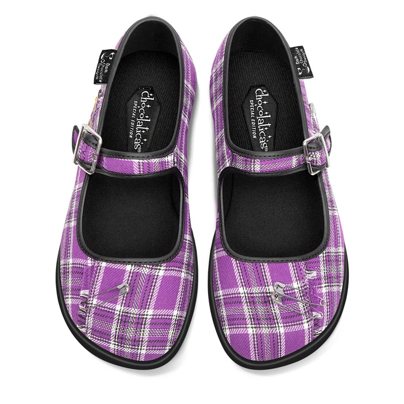 Purple Tartan Women's Mary Jane Flats 39 HCD/ 9 US