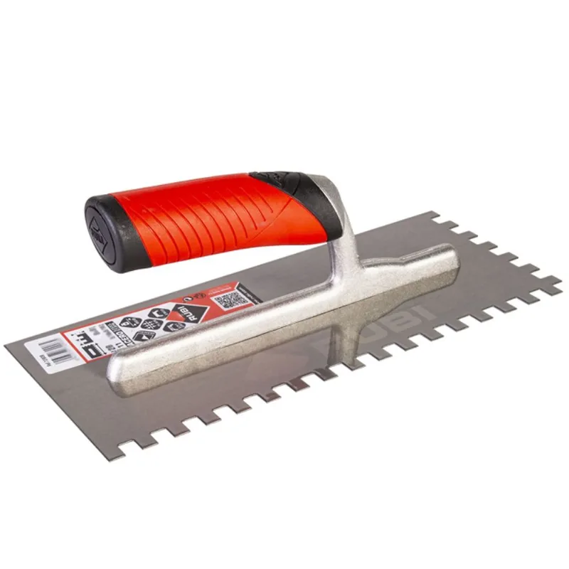 Rubi Rectangular Notch Trowel - Rubber Handle - Steel Blade - 6-in L
